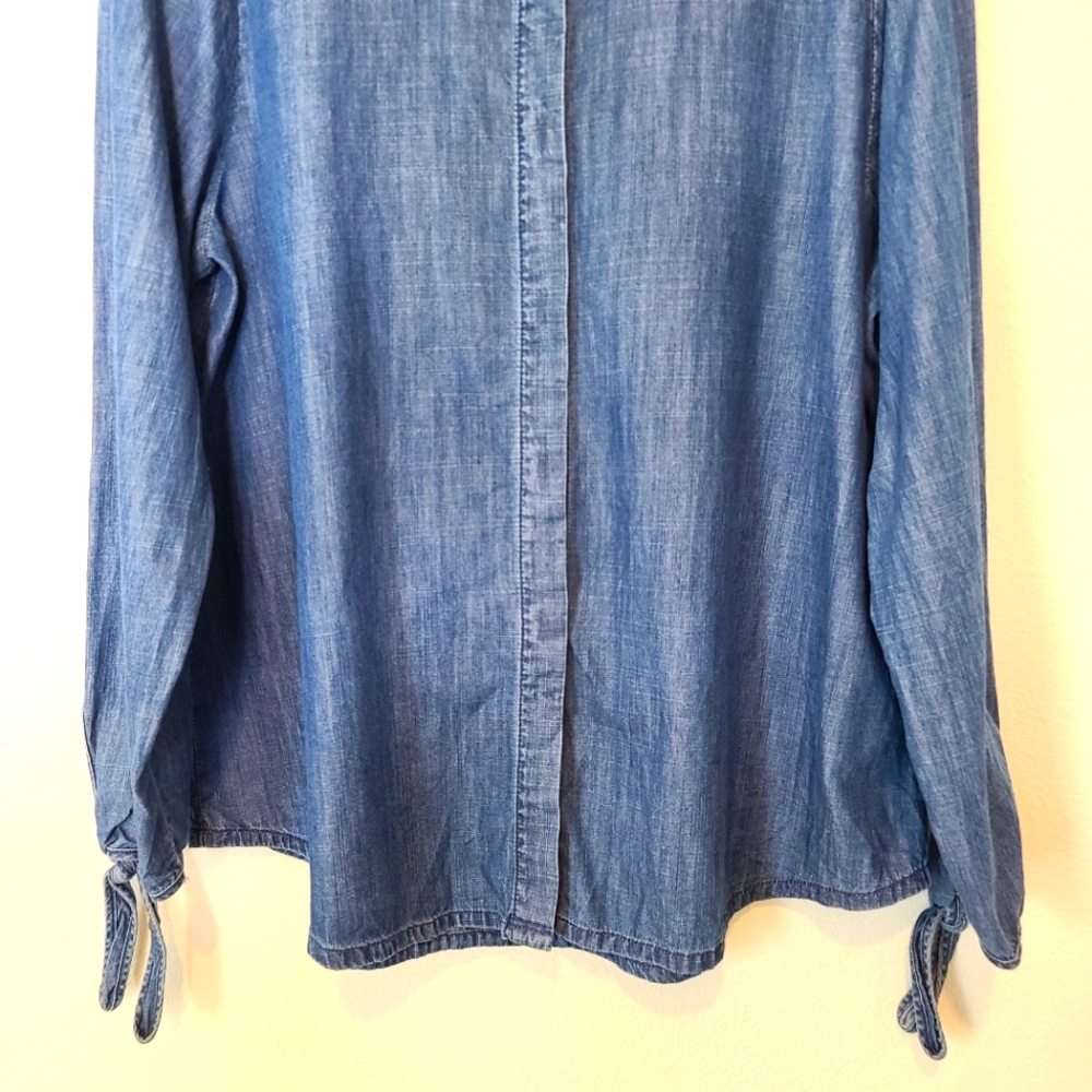 MADEWELL Denim Chambray Tie Poplin Shirt Top - Picture 7 of 11